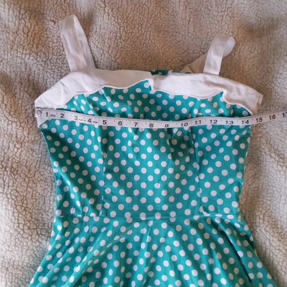 Pinup Couture Medium teal and white polka dot dress - Picture 10 of 15